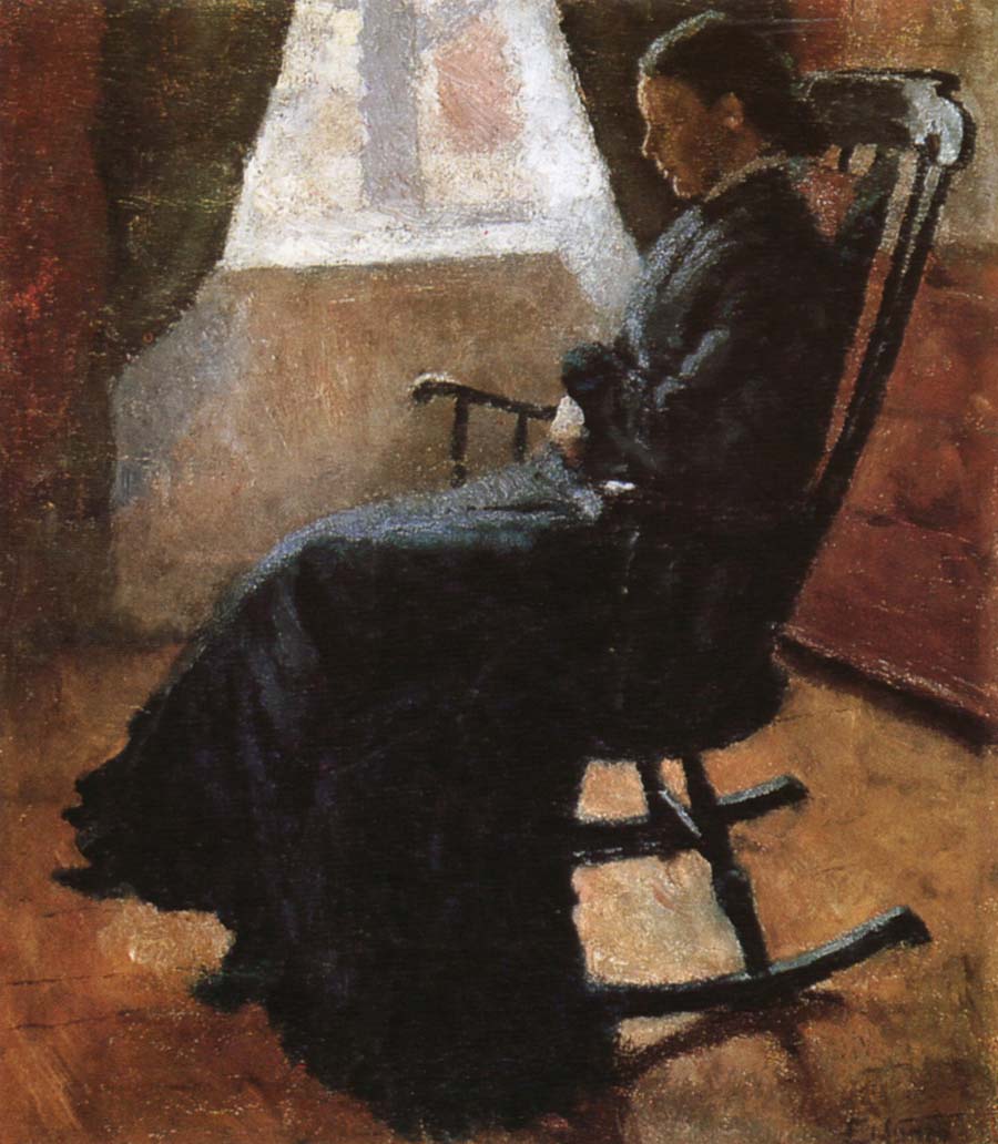 Aunt sitting  in the rocking chair